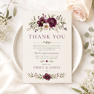 Elegant Plum Olive Botanical Wedding Thank You Card