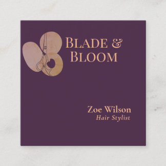Elegant Plum Peach Floral Hair Stylist Square Business Card