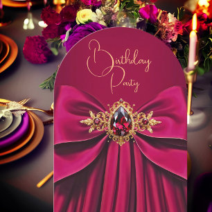 Elegant Plum Pink Jewel Bow Birthday Party Invitation