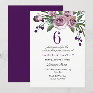 Elegant Plum Purple 6th Wedding Anniversary Invite