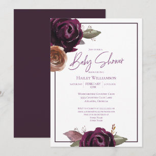 Elegant Plum, Purple and Gold Baby Shower Invitation