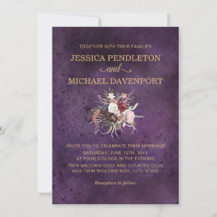 Elegant Plum Purple Blush Pink Cream Wedding Invitation