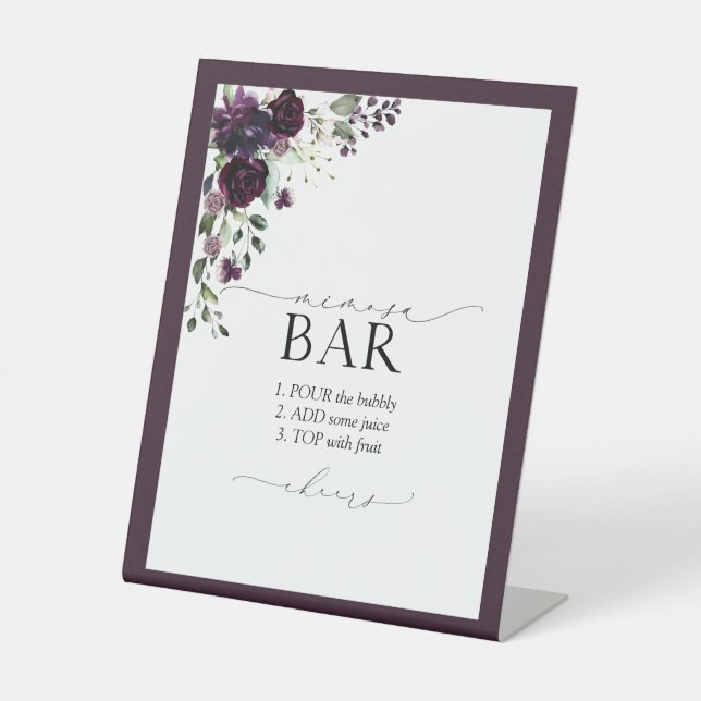 Elegant Plum Purple Bridal Shower Mimosa Bar Pedestal Sign (Front)