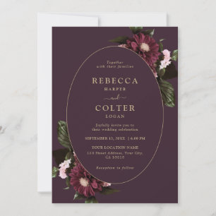 Elegant Plum Purple Burgundy Floral Wedding Invitation