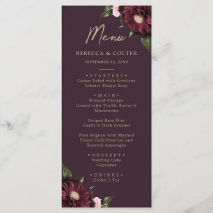 Elegant Plum Purple Burgundy Floral Wedding Menu