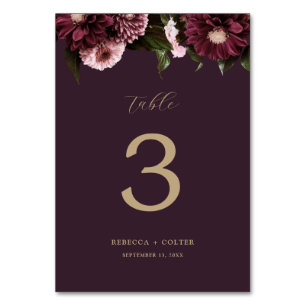 Elegant Plum Purple Burgundy Floral Wedding Table Number