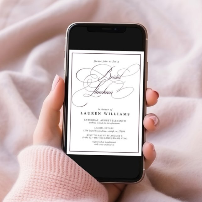 Elegant Plum Purple Calligraphy Bridal Luncheon Invitation (Creator Uploaded)