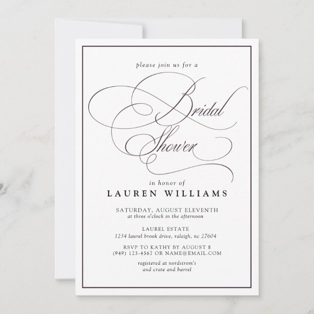 Elegant Plum Purple Calligraphy Bridal Shower Invitation (Front)