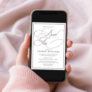 Elegant Plum Purple Calligraphy Formal Bridal Tea Invitation