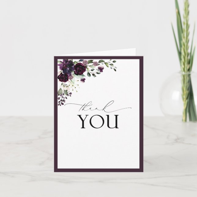 Elegant Plum Purple Calligraphy Thank You Card (Front)