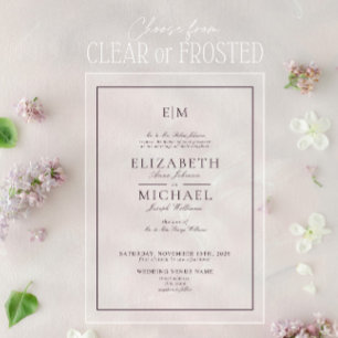 Elegant Plum Purple Classic Monogram Wedding Acrylic Invitations