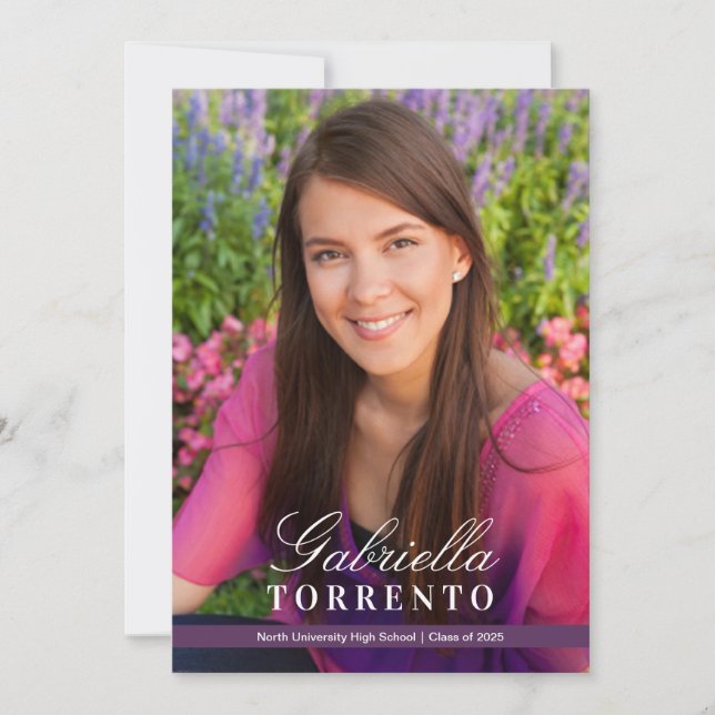 Elegant Plum Purple Custom Photo Graduation Party Invitation (Front)