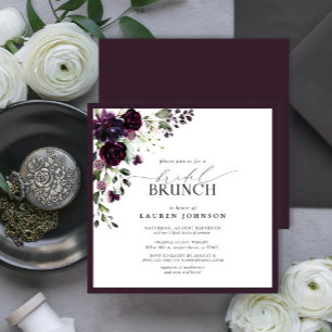 Elegant Plum Purple Floral Bridal Brunch Invitation