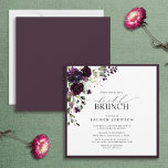 Elegant Plum Purple Floral Bridal Brunch Invitation<br><div class="desc">Modern, elegant square bridal shower (brunch) invitation featuring a floral bouquet of soft, watercolor roses in shades of plum purple, with lush green eucalyptus botanical leaves, and bordered in plum purple. Personalise your bridal shower details, accented with beautiful modern hand lettered calligraphy. The back of the card is a matching...</div>