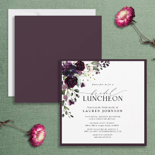 Elegant Plum Purple Floral Bridal Luncheon Invitation