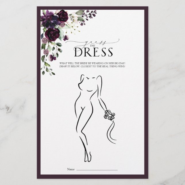 Elegant Plum Purple Floral Bridal Shower Game (Front)