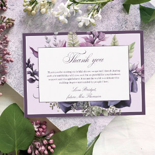 Elegant Plum Purple Floral Bridal Shower Thank You Card