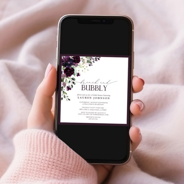 Elegant Plum Purple Floral Brunch & Bubbly Shower Invitation (Creator Uploaded)
