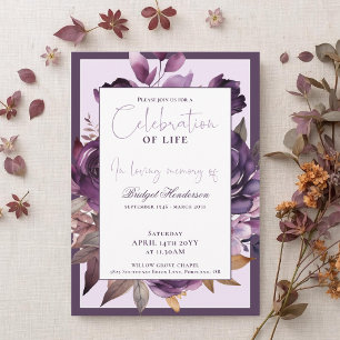 Elegant Plum Purple Floral Funeral Invitation