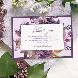 Elegant Plum Purple Floral Funeral Thank You Card