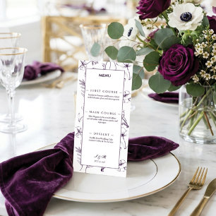 Elegant Plum Purple Floral Line Art Wedding Menu