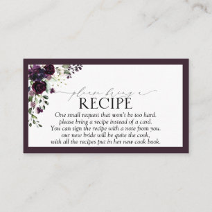 Elegant Plum Purple Floral Please Bring A Recipe Enclosure Card