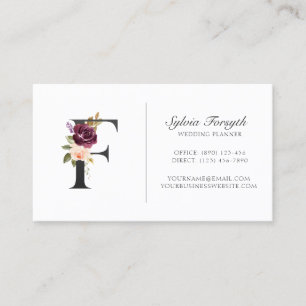 Elegant Plum Purple Floral Roses Monogram Business Card