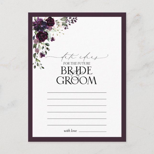 Elegant Plum Purple Floral Watercolor Date Ideas Postcard (Front)