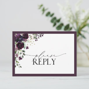 Elegant Plum Purple Floral Watercolor RSVP