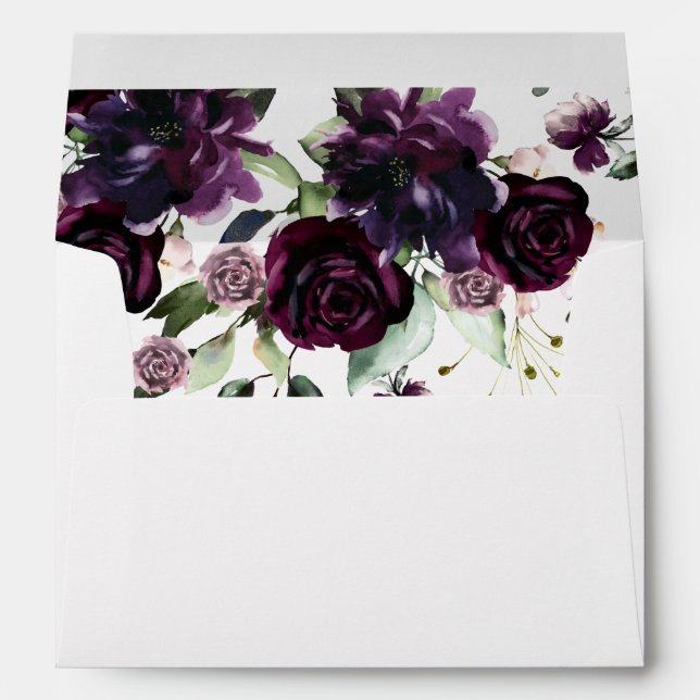 Elegant Plum Purple Floral Watercolor Script Envelope (Back (Bottom))