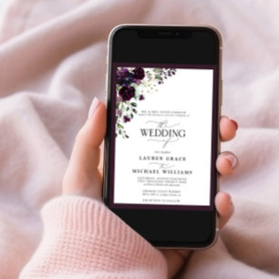 Elegant Plum Purple Floral Watercolor Script Invitation