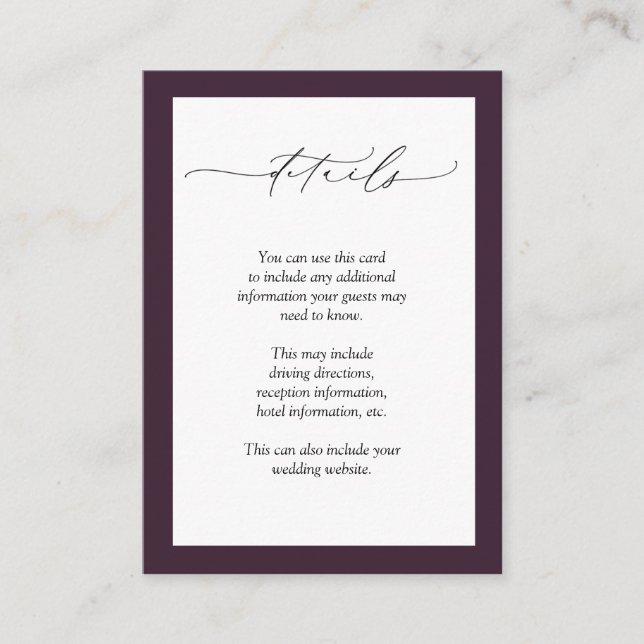 Elegant Plum Purple Floral Wedding Details Enclosure Card (Front)