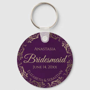 Elegant Plum Purple & Gold Bridesmaid Wedding Gift Key Ring