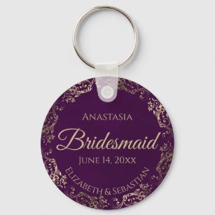 Elegant Plum Purple & Gold Bridesmaid Wedding Gift Key Ring