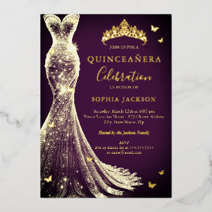 Elegant Plum Purple Gold Butterfly Quinceanera