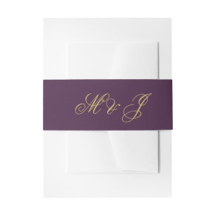 Elegant Plum Purple Gold Script Monogram Wedding Invitation Belly Band