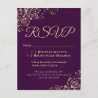 Elegant Plum Purple & Gold Wedding RSVP by Phone