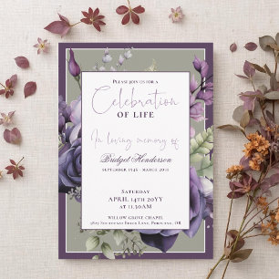 Elegant Plum Purple Green Floral Funeral Invitation