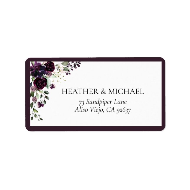Elegant Plum Purple Mauve Floral Return Address Label (Front)