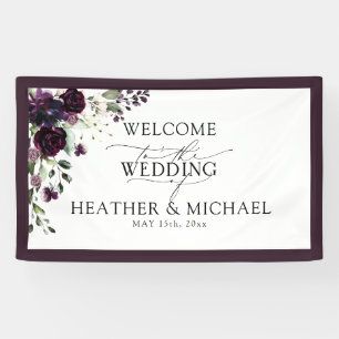 Elegant Plum Purple Mauve Floral Watercolor Script Banner