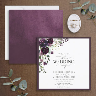Elegant Plum Purple Mauve Floral Watercolor Script Invitation