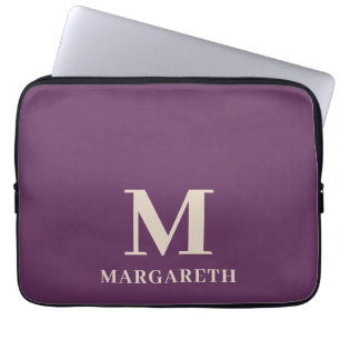 Elegant Plum Purple Monogram Laptop Sleeve