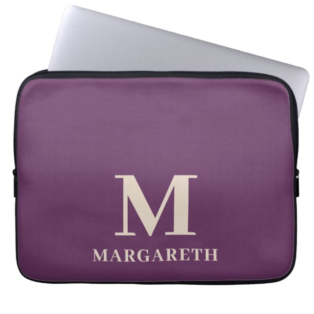Elegant Plum Purple Monogram Laptop Sleeve (Front)