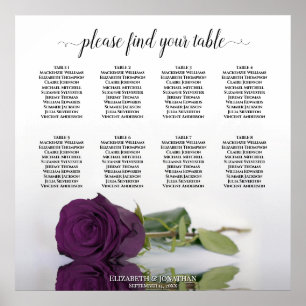 Elegant Plum Purple Rose 8 Table Seating Chart