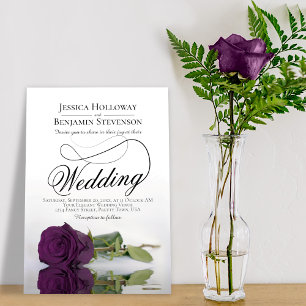 Elegant Plum Purple Rose Classy Script Wedding Invitation