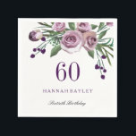 Elegant Plum Purple Rose Floral 60th Birthday Napkin<br><div class="desc">Elegant Plum Purple Rose Floral 60th Birthday Paper Napkin

Matching Invitation and much more in Niche and Nest store. Design courtesy of: https://www.etsy.com/shop/SmallHouseBigPony</div>