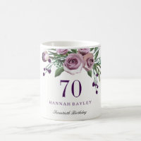 Elegant Plum Purple Rose Floral 70th Birthday