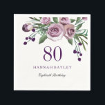 Elegant Plum Purple Rose Floral 80th Birthday Napkin<br><div class="desc">Elegant Plum Purple Rose Floral 80th Birthday Paper Napkin

Matching Invitation and much more in Niche and Nest store. Design courtesy of: https://www.etsy.com/shop/SmallHouseBigPony</div>