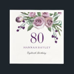 Elegant Plum Purple Rose Floral 80th Birthday Napkin<br><div class="desc">Elegant Plum Purple Rose Floral 80th Birthday Paper Napkin

Matching Invitation and much more in Niche and Nest store. Design courtesy of: https://www.etsy.com/shop/SmallHouseBigPony</div>