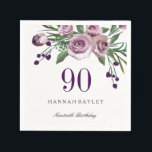 Elegant Plum Purple Rose Floral 90th Birthday Napkin<br><div class="desc">Elegant Plum Purple Rose Floral 90th Birthday Paper Napkin

Matching Invitation and much more in Niche and Nest store. Design courtesy of: https://www.etsy.com/shop/SmallHouseBigPony</div>